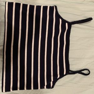 navy blue cami w/white stripes & scallop edge trim
